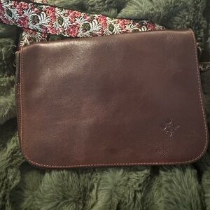 Patricia Nash Rich Brown Leather Crossbody with Floral Strap